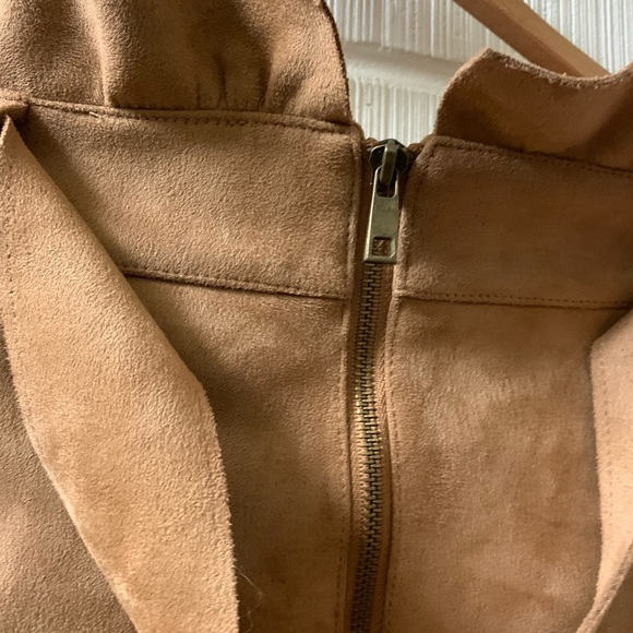 SOLD Suede Camel Brown Skirt High Waisted Knee Length Belted Pencil Skirt - Picture 6 of 6